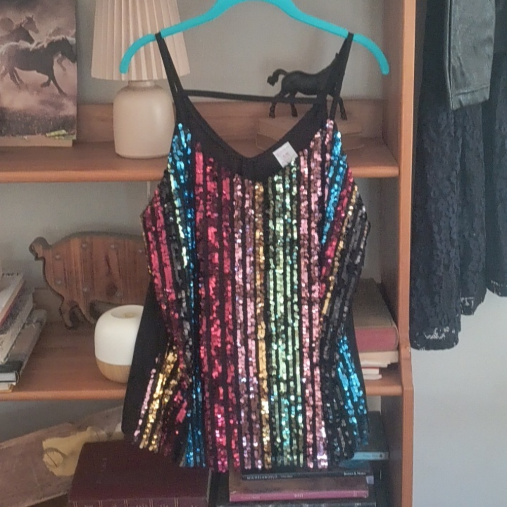 No Boundaries Black Top with Multi Color Sequins